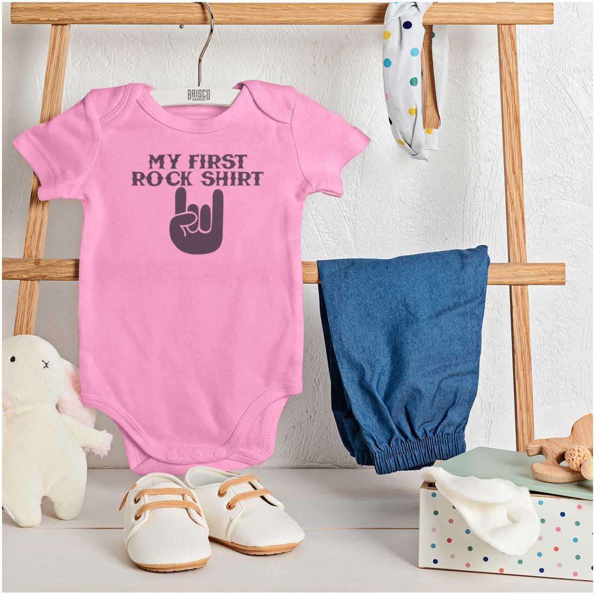 imageBrisco Brands My First Rock Outfit Baby Romper Boys or GirlsPink