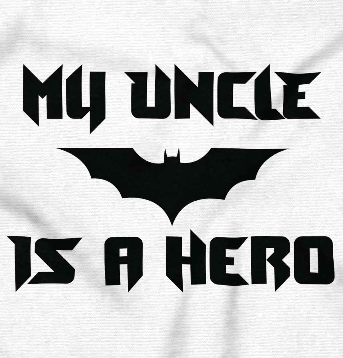 imageBrisco Brands My Uncle is a Hero Superhero Bat Baby Romper Boys or GirlsWhite