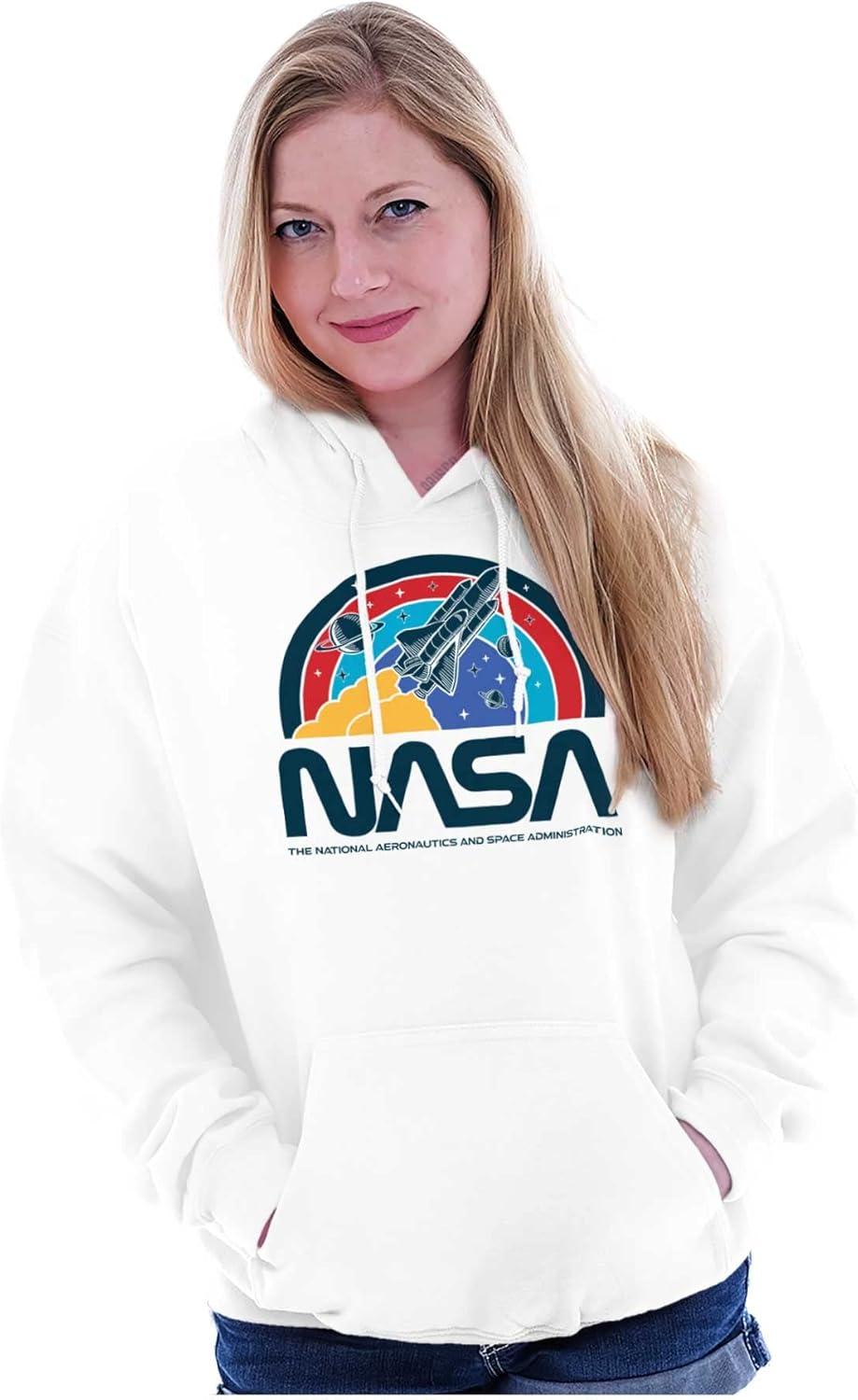 imageBrisco Brands NASA Vintage Retro Space Shuttle Hoodie Sweatshirt Women MenWhite