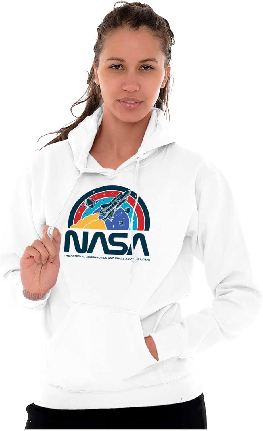 imageBrisco Brands NASA Vintage Retro Space Shuttle Hoodie Sweatshirt Women MenWhite