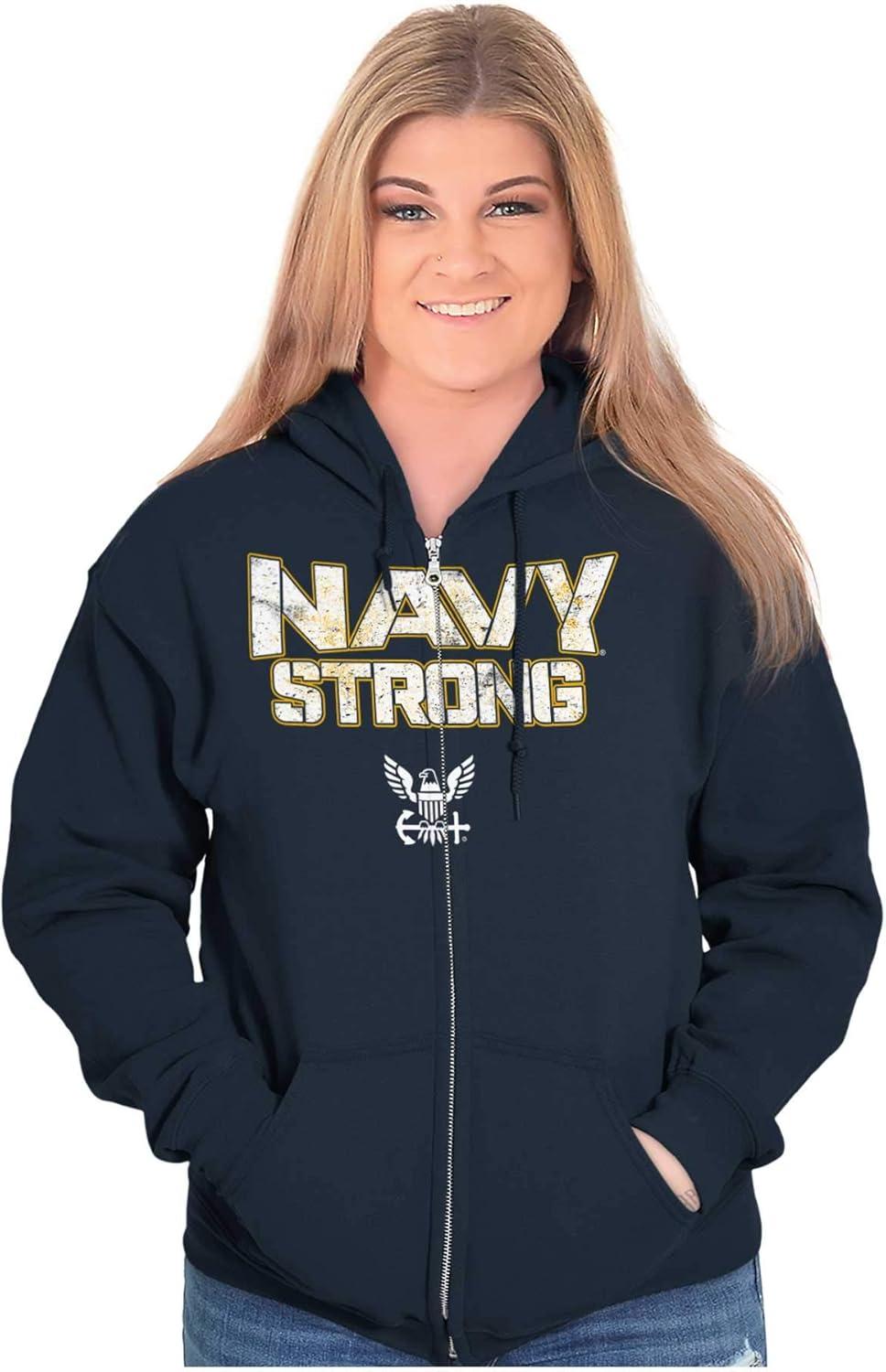 imageBrisco Brands Navy Strong United States Military Zip Up Hoodie Mens WomensNavy