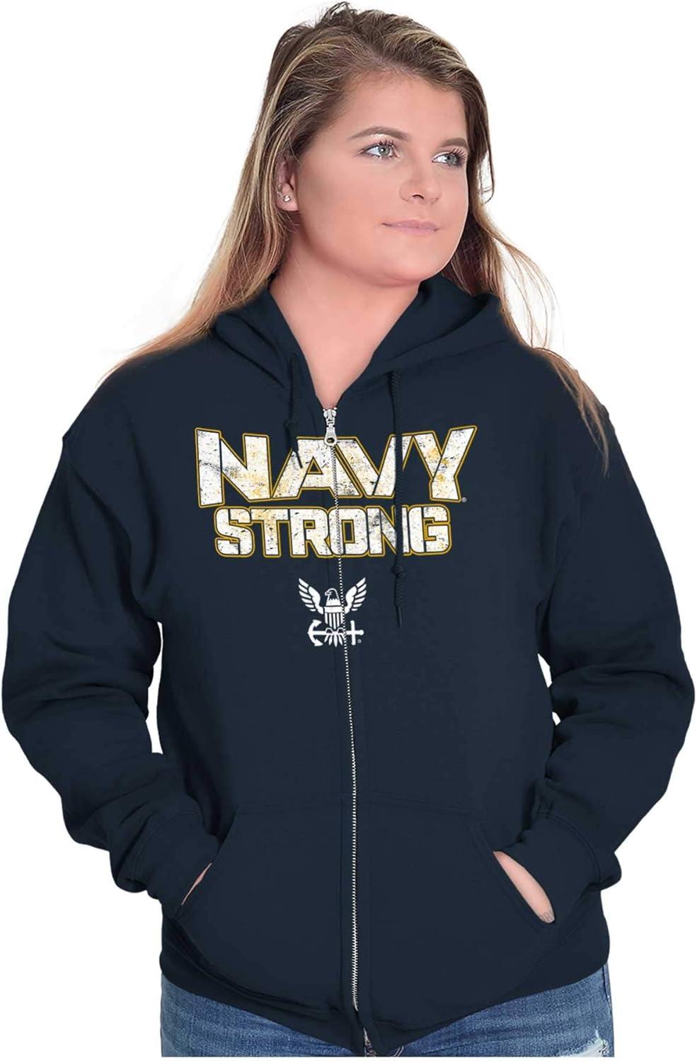 imageBrisco Brands Navy Strong United States Military Zip Up Hoodie Mens WomensNavy