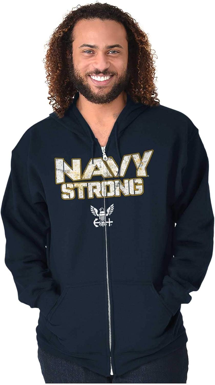imageBrisco Brands Navy Strong United States Military Zip Up Hoodie Mens WomensNavy
