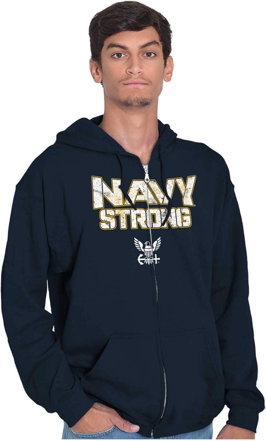 imageBrisco Brands Navy Strong United States Military Zip Up Hoodie Mens WomensNavy