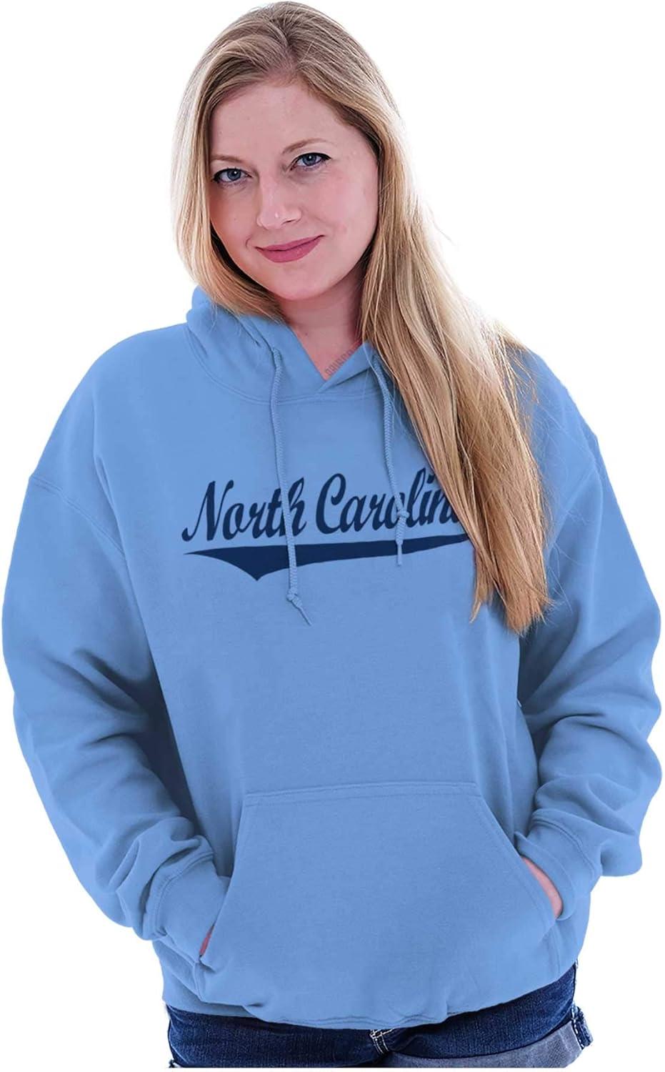 imageBrisco Brands North Carolina NC Athlete Script Font Hoodie Sweatshirt Women MenLight Blue