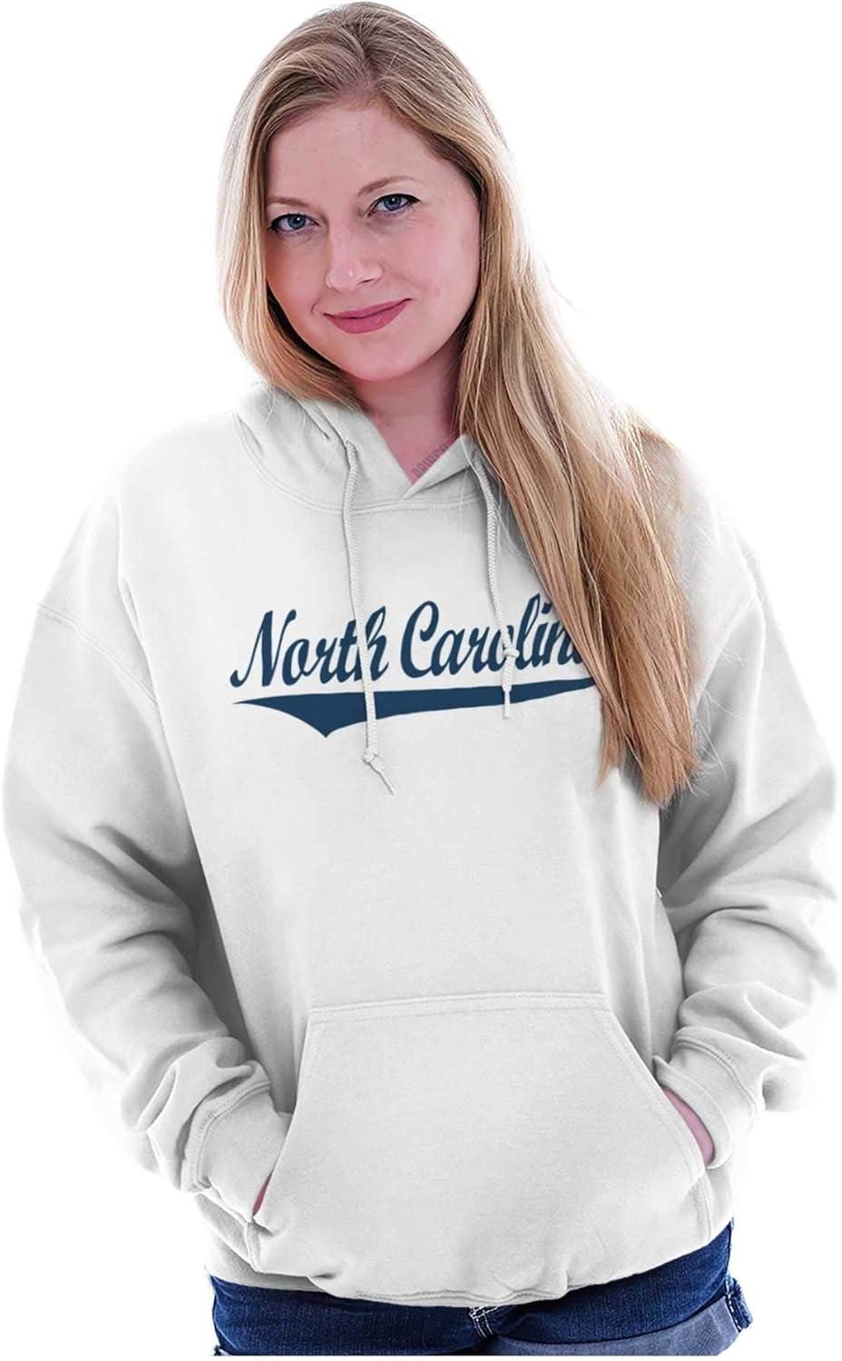 imageBrisco Brands North Carolina NC Athlete Script Font Hoodie Sweatshirt Women MenWhite Blue Ink