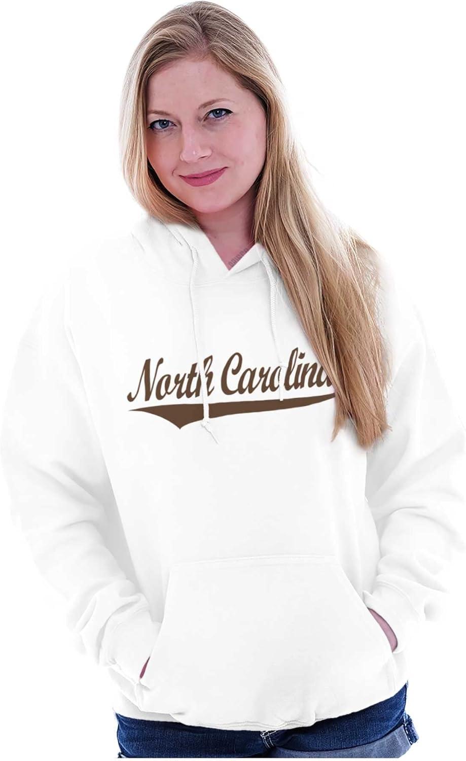 imageBrisco Brands North Carolina NC Athlete Script Font Hoodie Sweatshirt Women MenWhite Brown Ink
