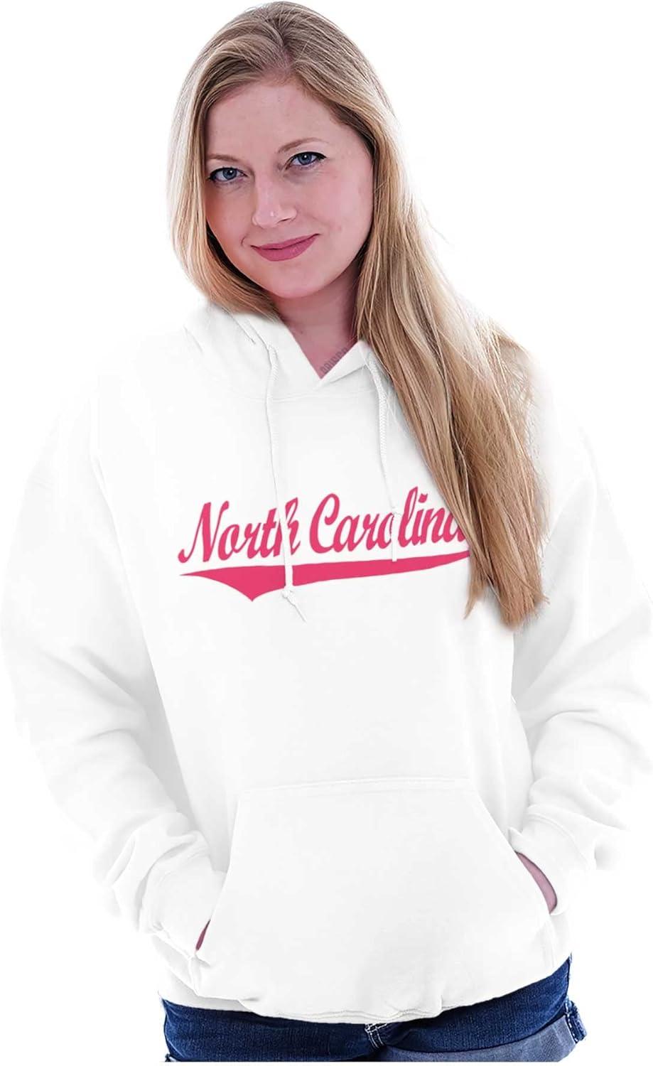 imageBrisco Brands North Carolina NC Athlete Script Font Hoodie Sweatshirt Women MenWhite Pink Ink