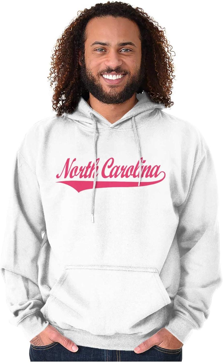 imageBrisco Brands North Carolina NC Athlete Script Font Hoodie Sweatshirt Women MenWhite Pink Ink