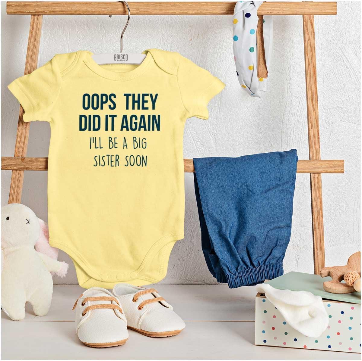 imageBrisco Brands Oops They Did It Again Im A Big Sis Baby Bodysuit Jumper GirlsBanana