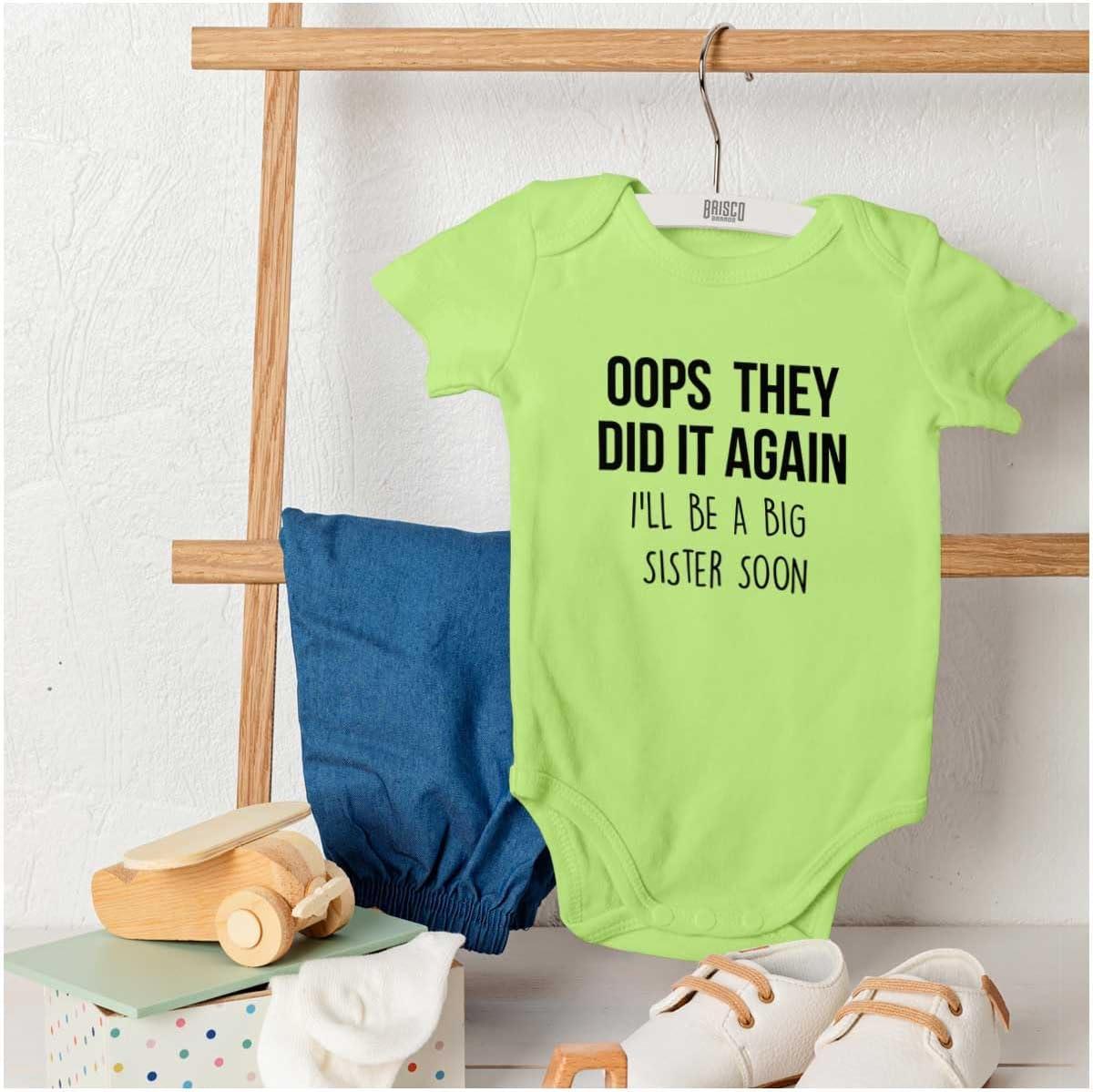imageBrisco Brands Oops They Did It Again Im A Big Sis Baby Bodysuit Jumper GirlsKey Lime