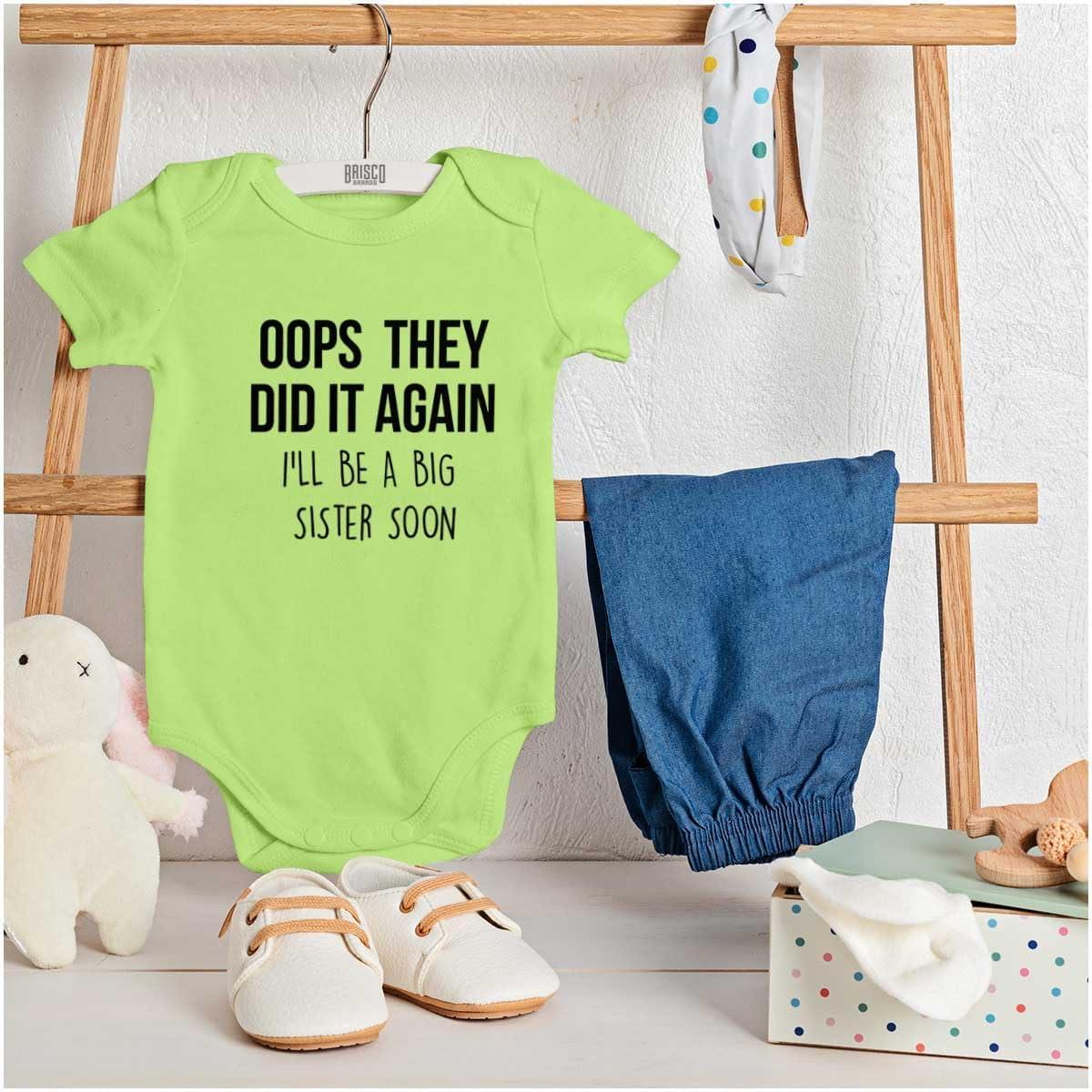 imageBrisco Brands Oops They Did It Again Im A Big Sis Baby Bodysuit Jumper GirlsKey Lime