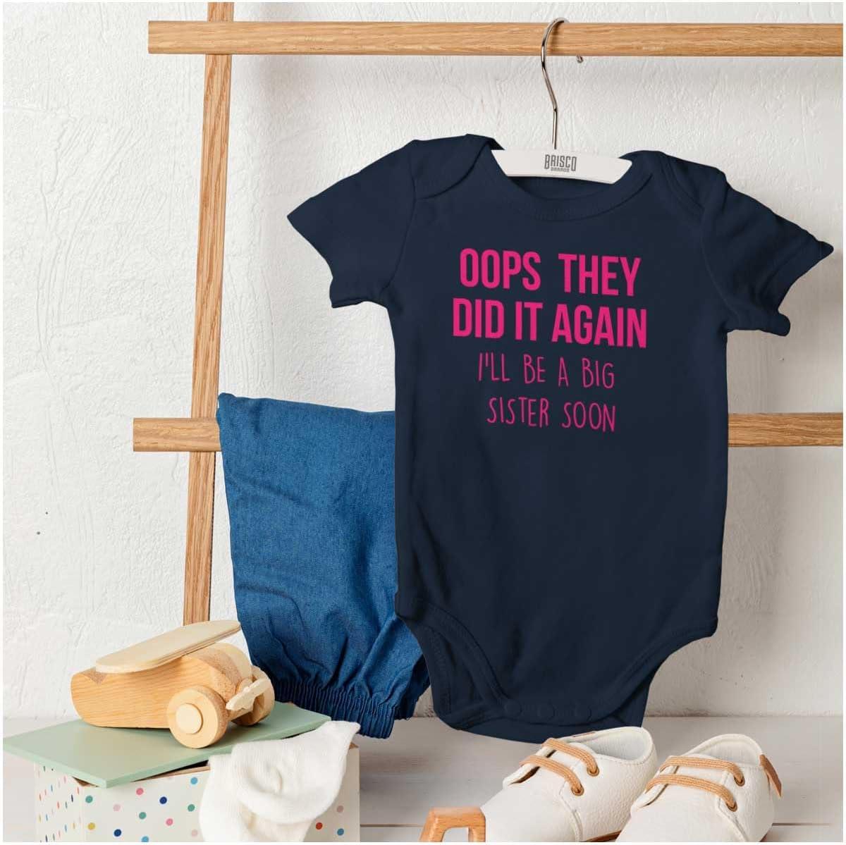 imageBrisco Brands Oops They Did It Again Im A Big Sis Baby Bodysuit Jumper GirlsNavy