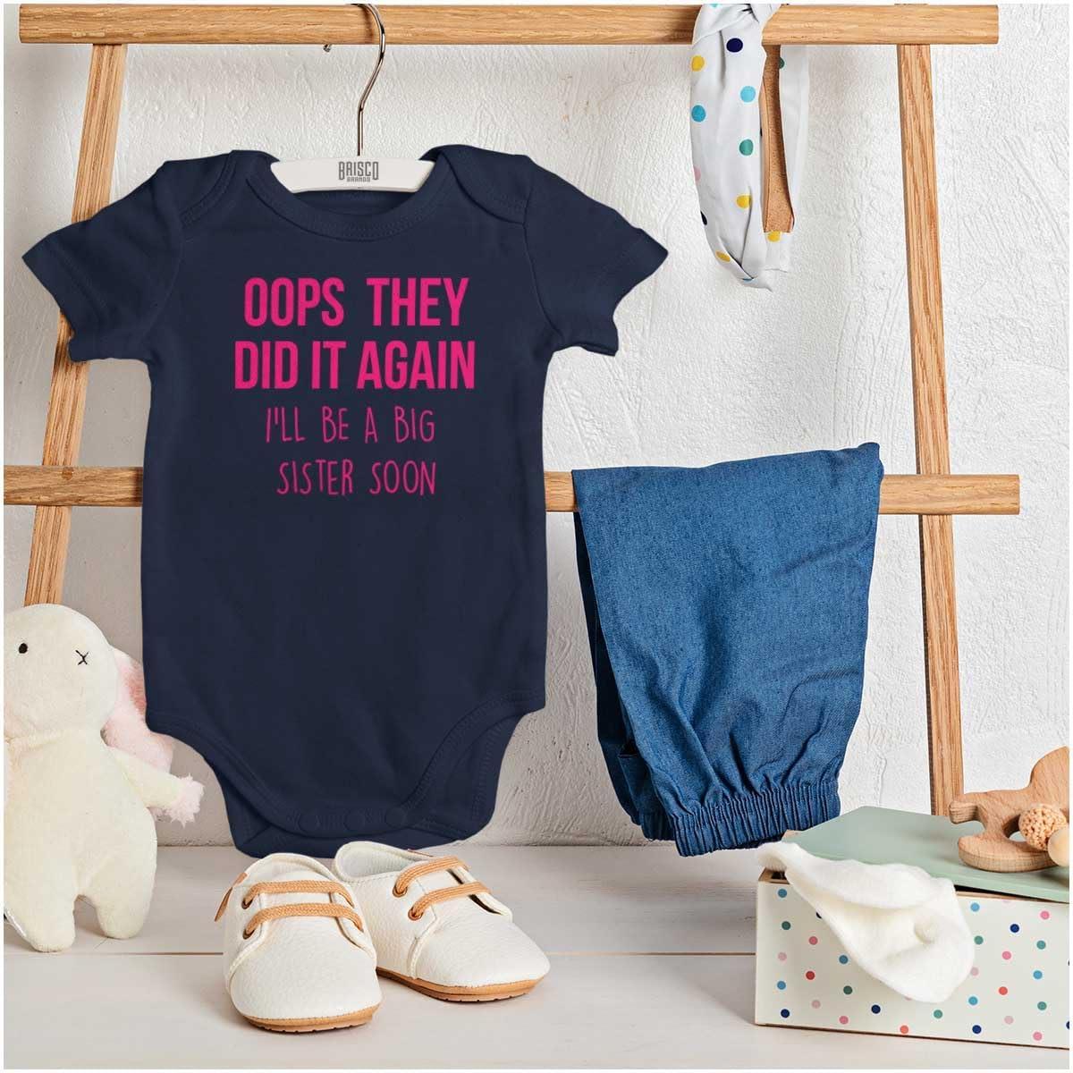 imageBrisco Brands Oops They Did It Again Im A Big Sis Baby Bodysuit Jumper GirlsNavy