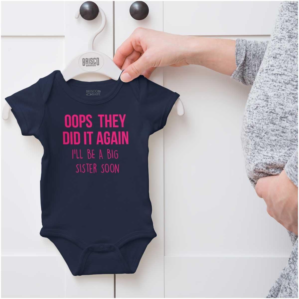 imageBrisco Brands Oops They Did It Again Im A Big Sis Baby Bodysuit Jumper GirlsNavy