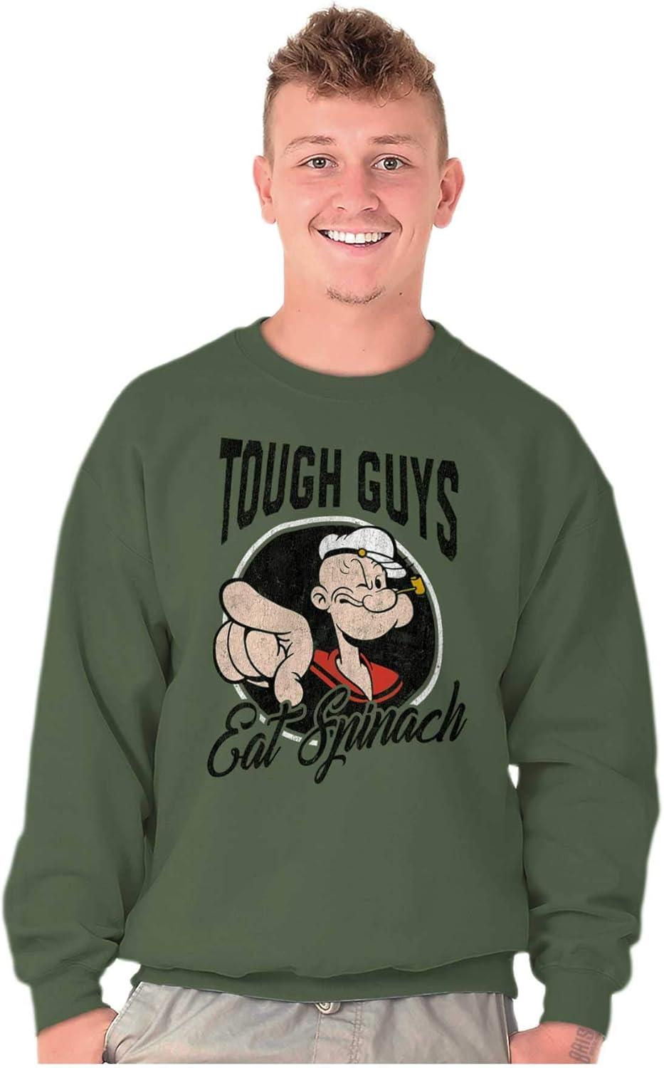 imageBrisco Brands Popeye Tough Guys Eat Spinach Funny Mens Crewneck SweatshirtMilitary Green