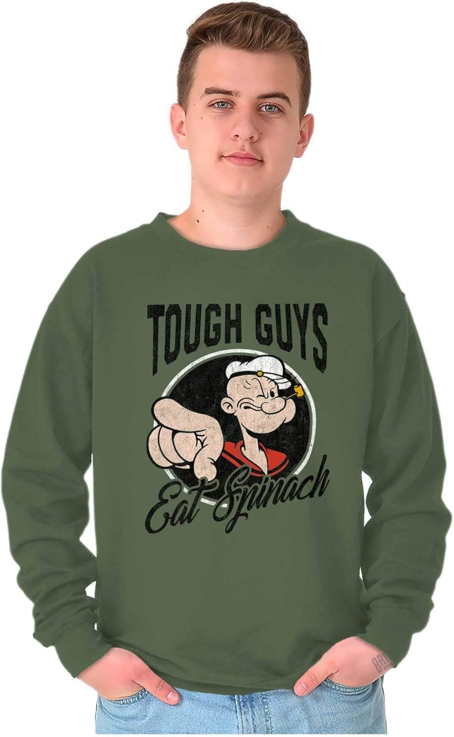 imageBrisco Brands Popeye Tough Guys Eat Spinach Funny Mens Crewneck SweatshirtMilitary Green