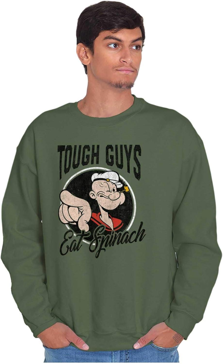 imageBrisco Brands Popeye Tough Guys Eat Spinach Funny Mens Crewneck SweatshirtMilitary Green