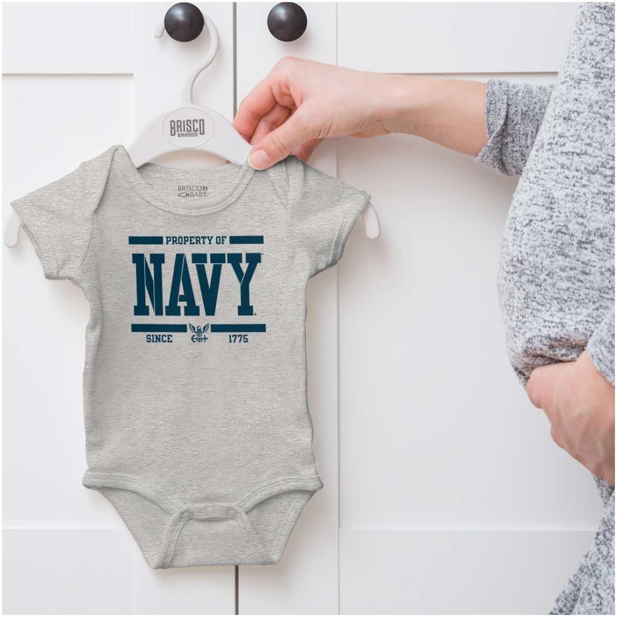 imageBrisco Brands Property of US Navy Logo Since 1775 Baby Romper Boys or GirlsHeather