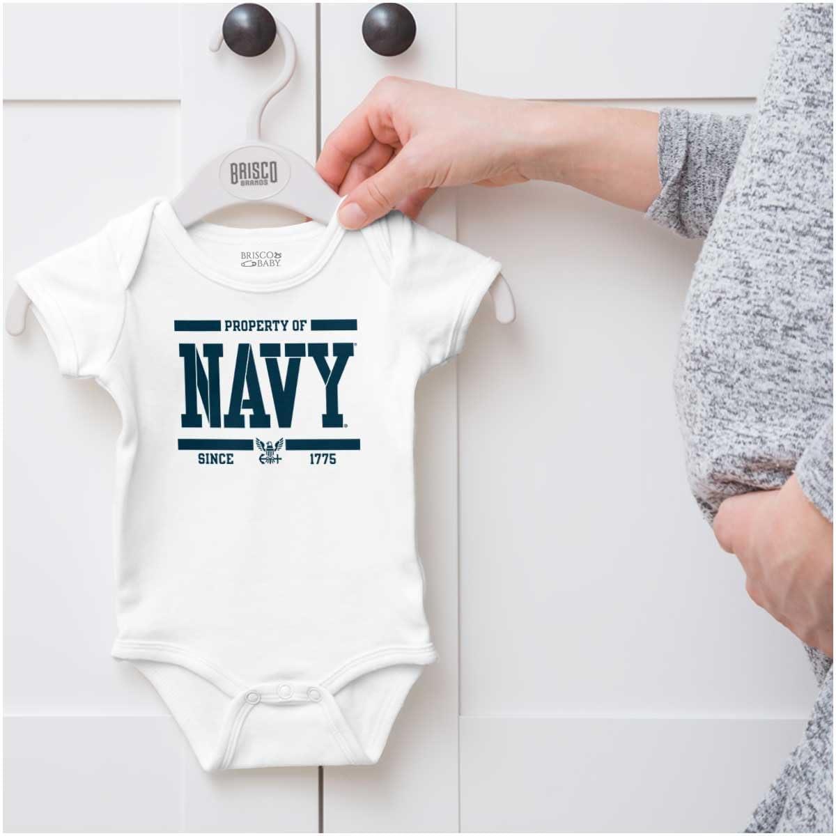 imageBrisco Brands Property of US Navy Logo Since 1775 Baby Romper Boys or GirlsWhite