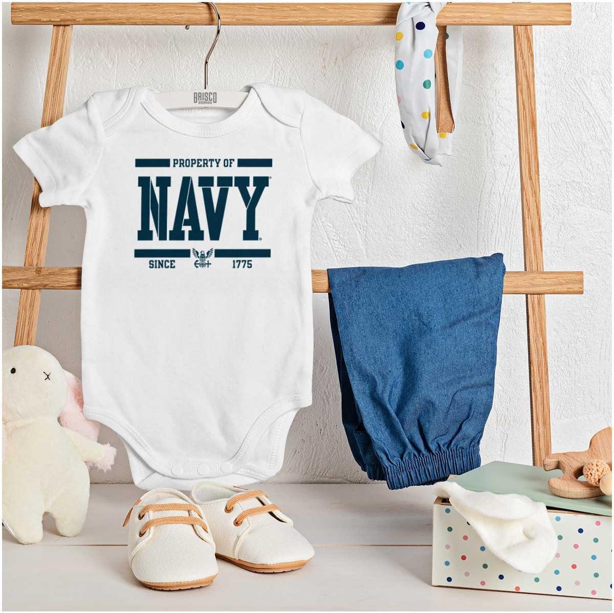 imageBrisco Brands Property of US Navy Logo Since 1775 Baby Romper Boys or GirlsWhite