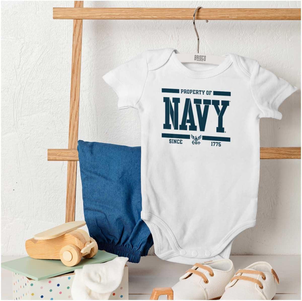 imageBrisco Brands Property of US Navy Logo Since 1775 Baby Romper Boys or GirlsWhite