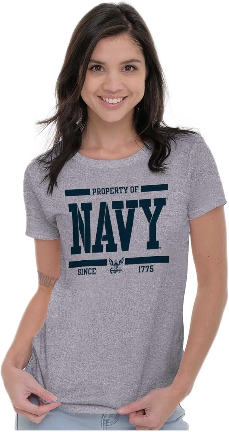 imageBrisco Brands Property of US Navy Logo Since 1775 Womens Slim Fit Graphic TeeSport Grey