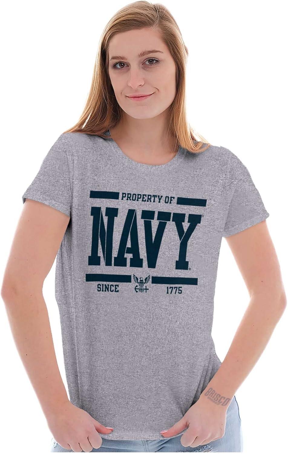 imageBrisco Brands Property of US Navy Logo Since 1775 Womens Slim Fit Graphic TeeSport Grey
