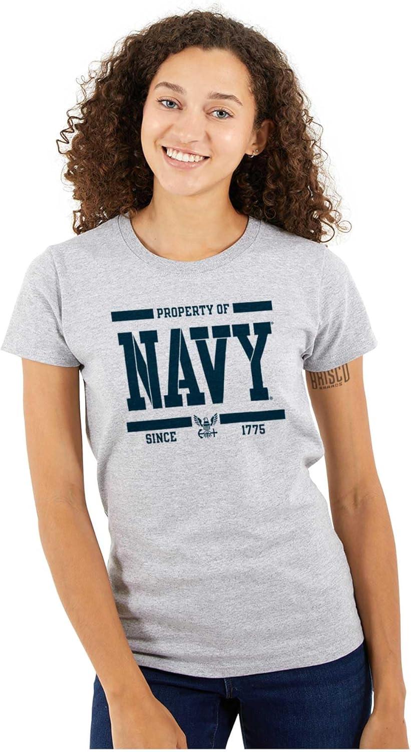 imageBrisco Brands Property of US Navy Logo Since 1775 Womens Slim Fit Graphic TeeSport Grey