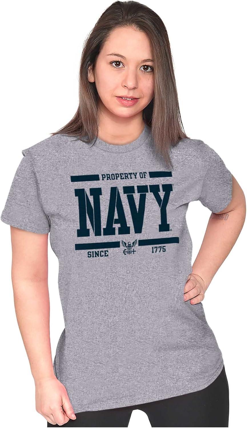 imageBrisco Brands Property of US Navy Logo Since 1775 Womens Slim Fit Graphic TeeSport Grey