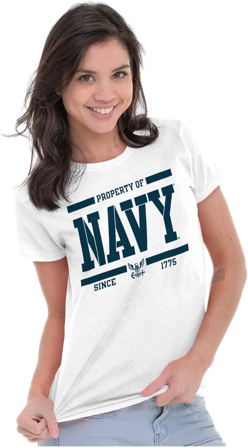imageBrisco Brands Property of US Navy Logo Since 1775 Womens Slim Fit Graphic TeeWhite