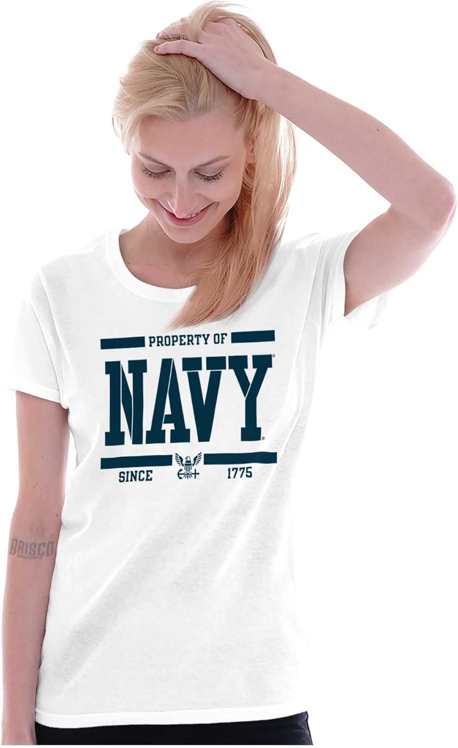 imageBrisco Brands Property of US Navy Logo Since 1775 Womens Slim Fit Graphic TeeWhite