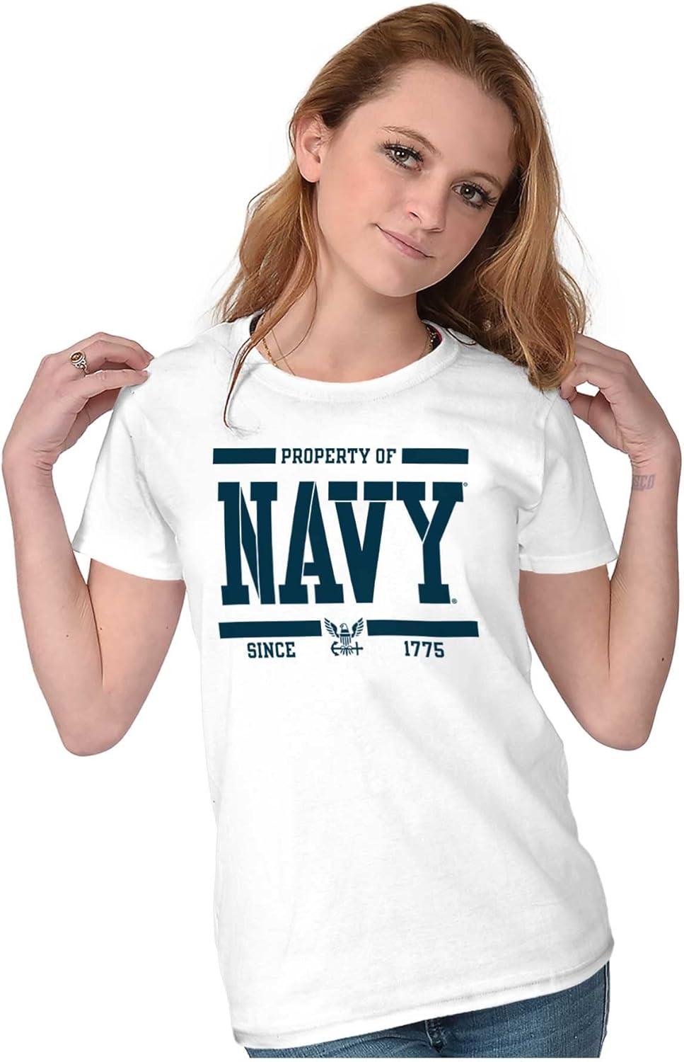imageBrisco Brands Property of US Navy Logo Since 1775 Womens Slim Fit Graphic TeeWhite