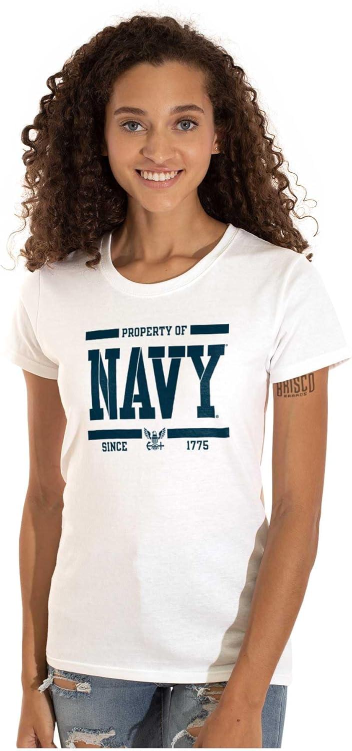 imageBrisco Brands Property of US Navy Logo Since 1775 Womens Slim Fit Graphic TeeWhite