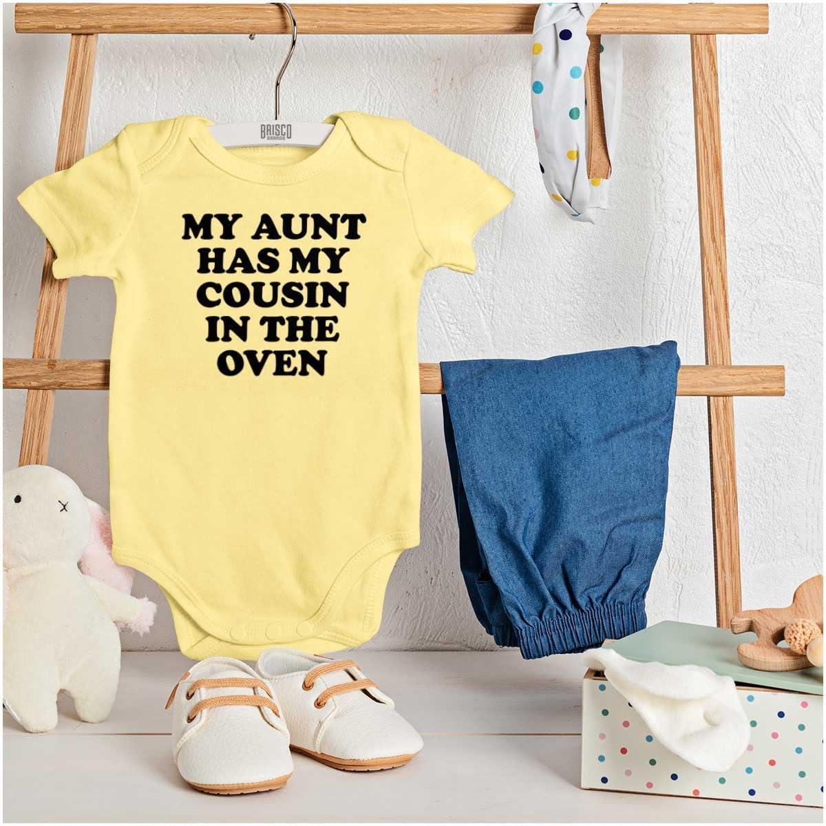 imageBrisco Brands Proud Nephews Nieces Excepting Auntie Baby Romper Boys or GirlsBanana
