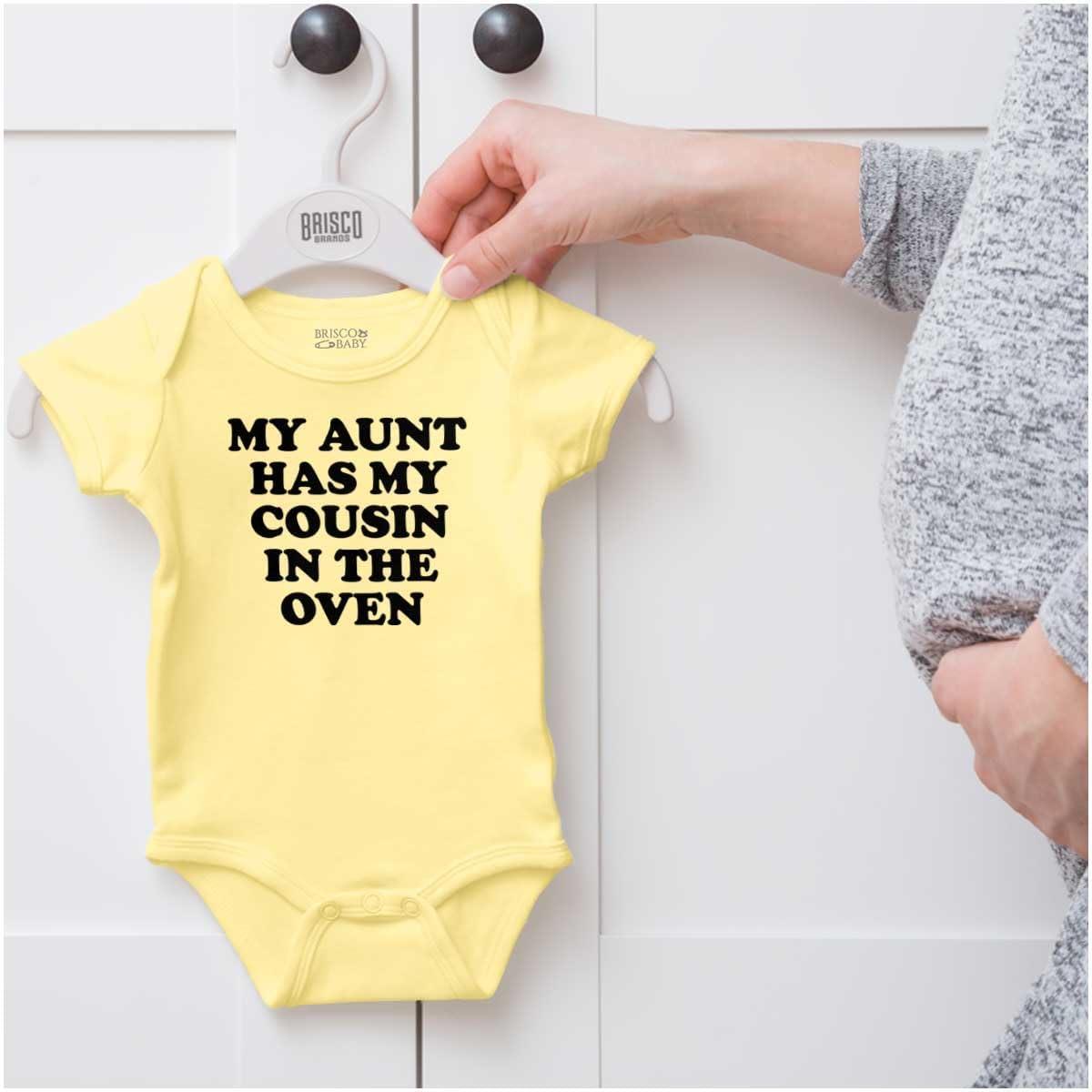 imageBrisco Brands Proud Nephews Nieces Excepting Auntie Baby Romper Boys or GirlsBanana