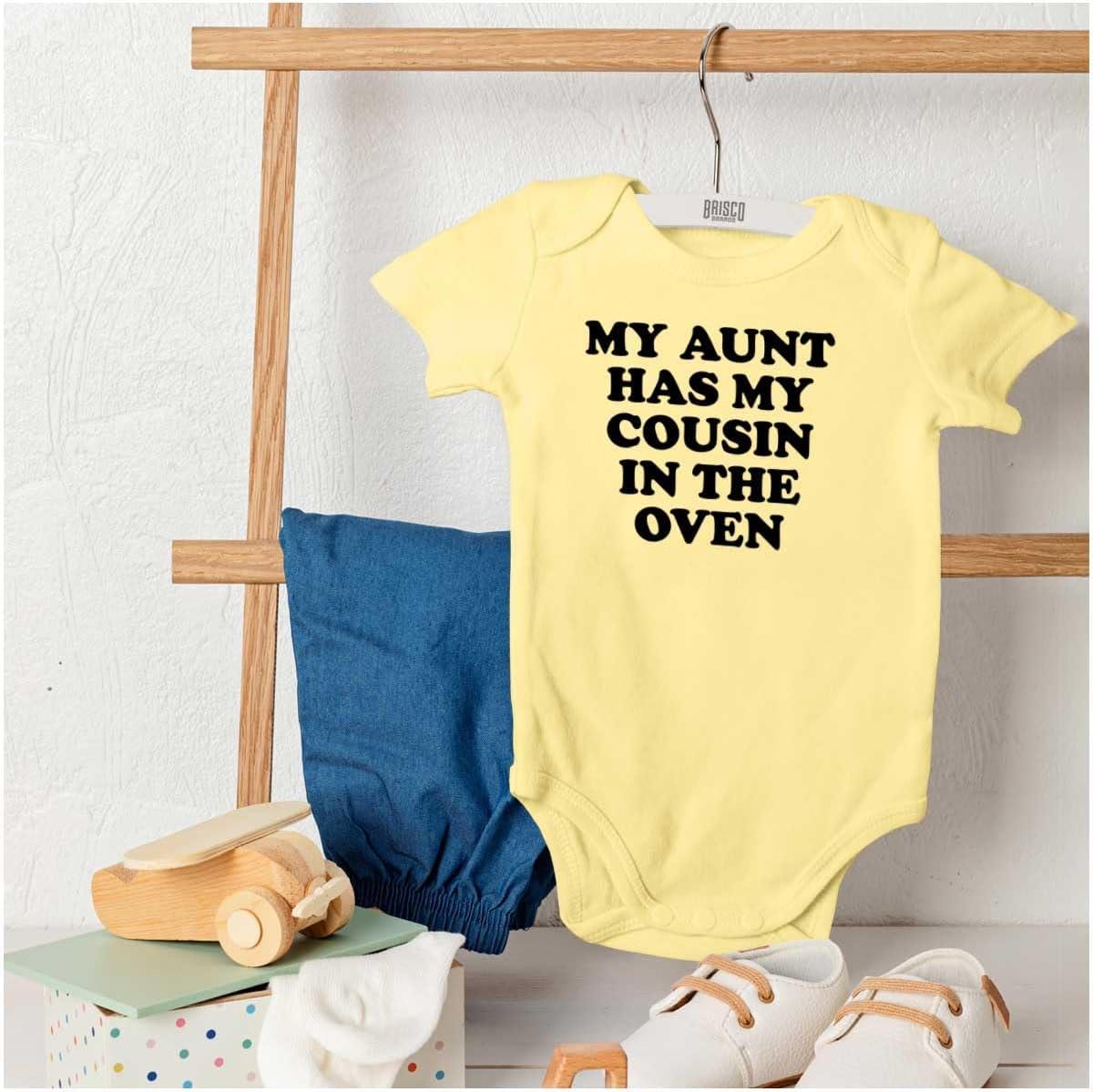 imageBrisco Brands Proud Nephews Nieces Excepting Auntie Baby Romper Boys or GirlsBanana