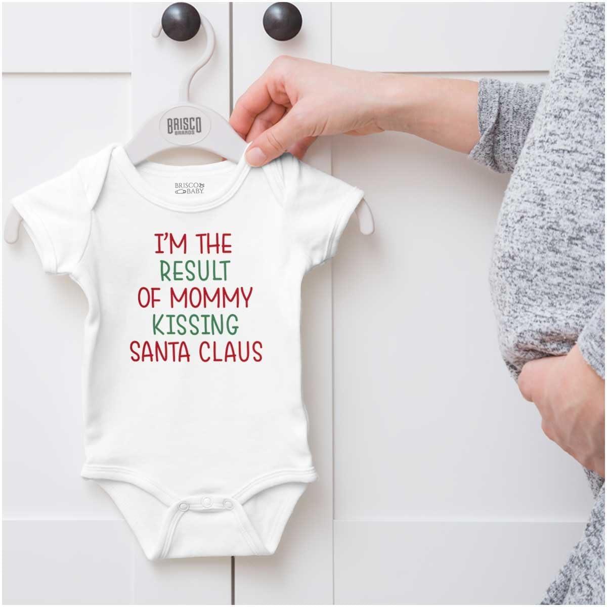 imageBrisco Brands Result of Mommy Kissing Santa Claus Baby Romper Boys or GirlsWhite