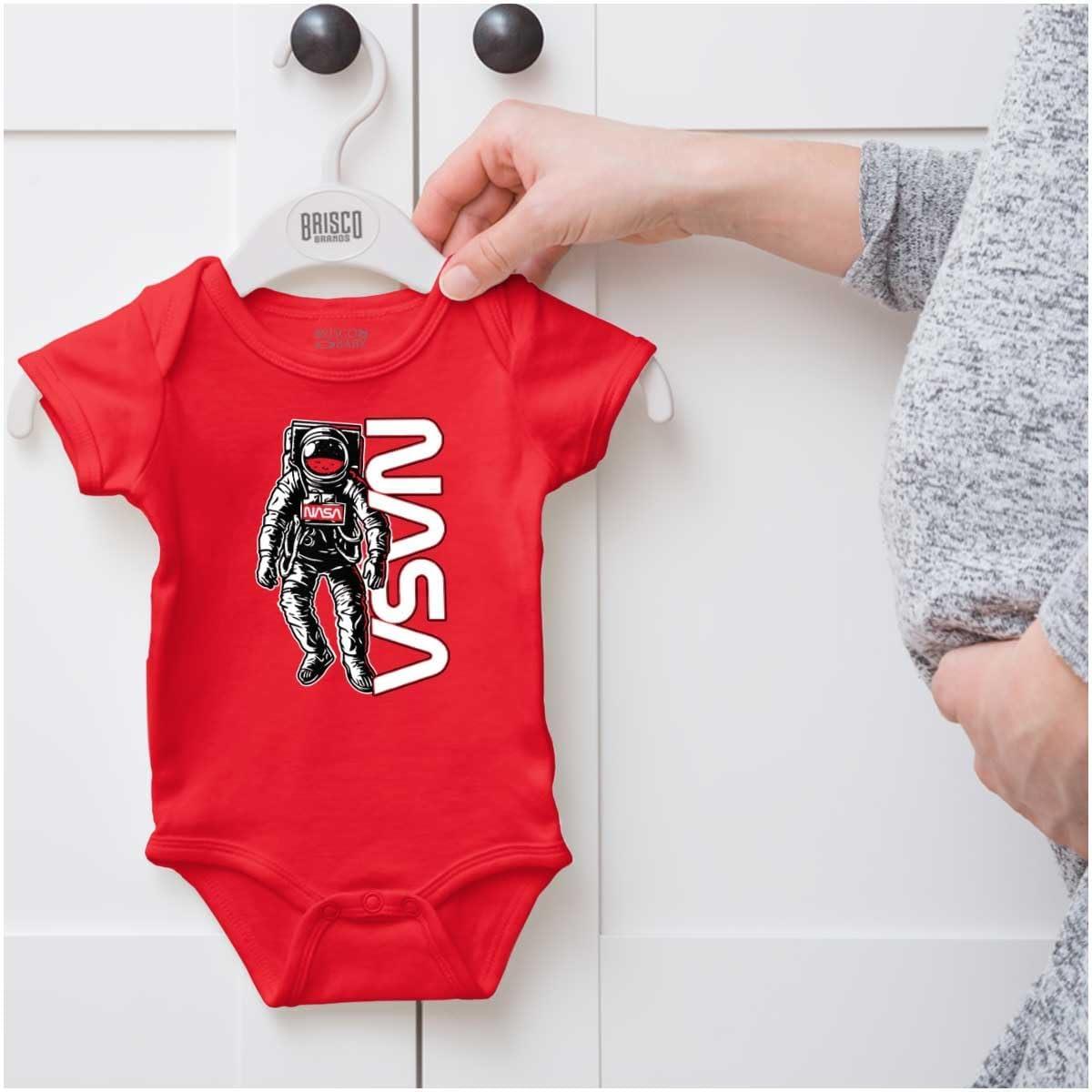 imageBrisco Brands Retro Astronaut NASA Worm Logo Baby Romper Boys or GirlsRed