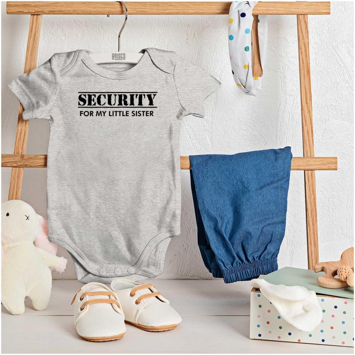 imageBrisco Brands Security Little Sibling Lil Sis Family Baby Romper Boys or GirlsHeather