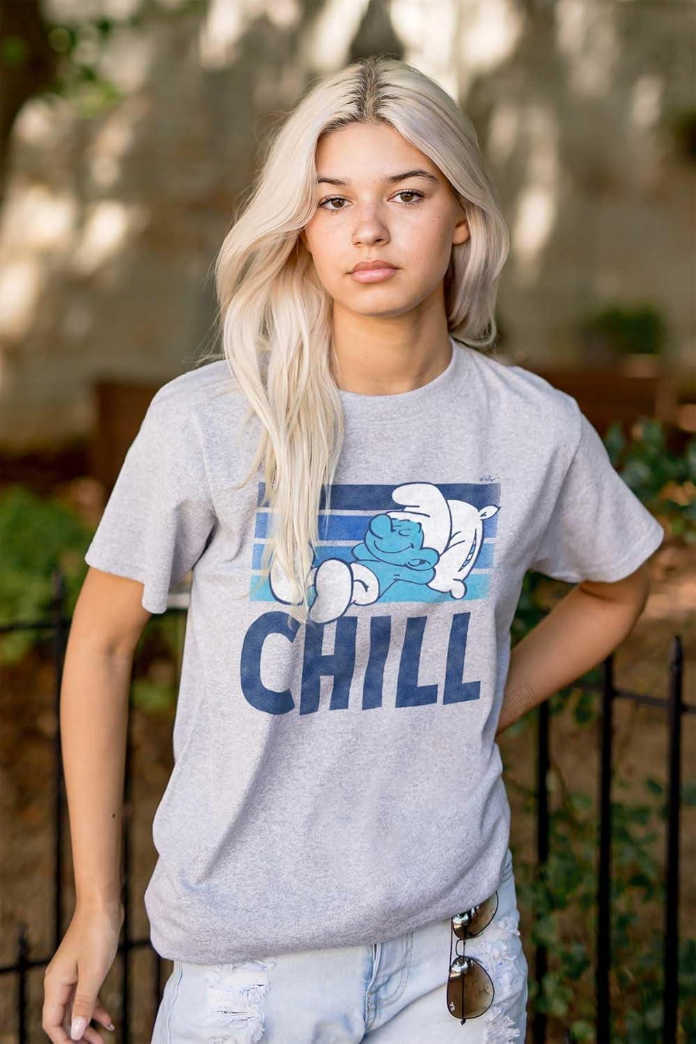 imageBrisco Brands Sleepy Smurf 80s Cartoon Chillin Out Womens Graphic T Shirt TeesSport Grey