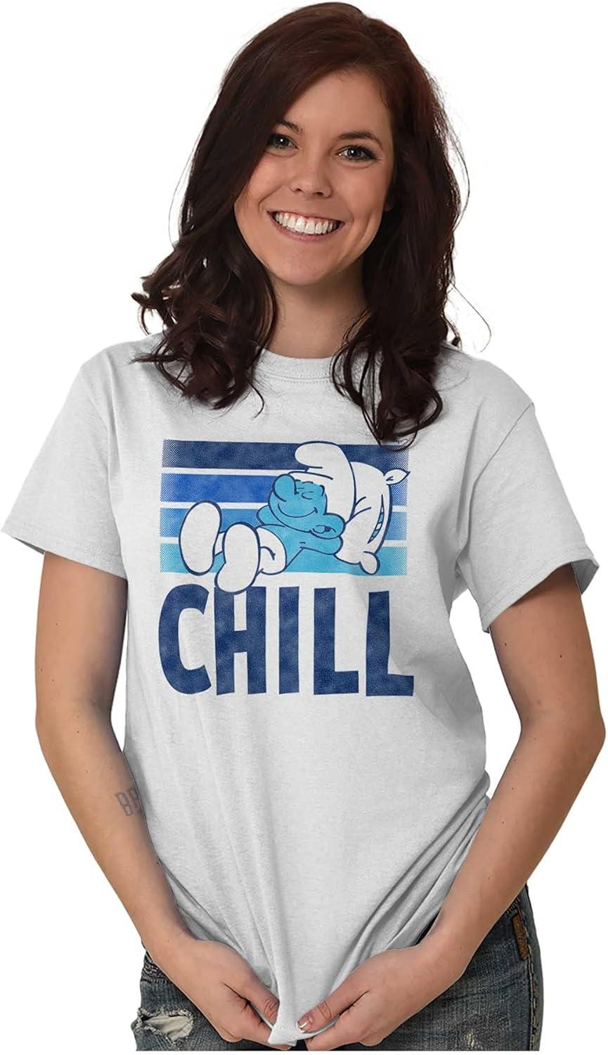 imageBrisco Brands Sleepy Smurf 80s Cartoon Chillin Out Womens Graphic T Shirt TeesWhite