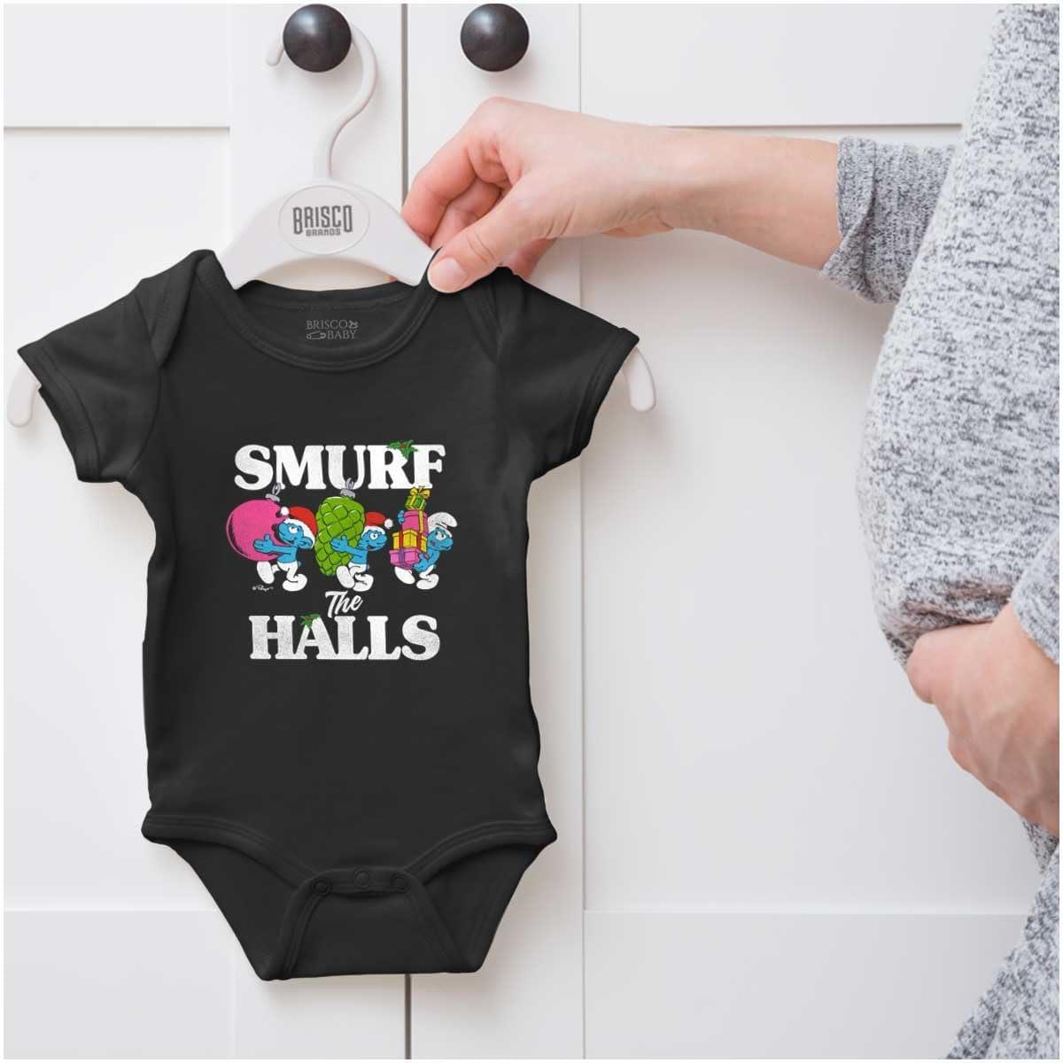 imageBrisco Brands Smurf the Halls Christmas Presents Baby Romper Boys or GirlsBlack