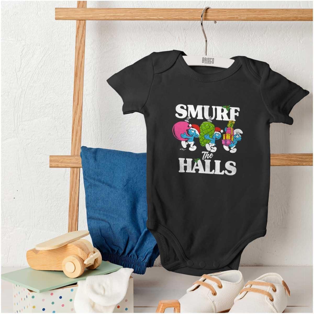 imageBrisco Brands Smurf the Halls Christmas Presents Baby Romper Boys or GirlsBlack