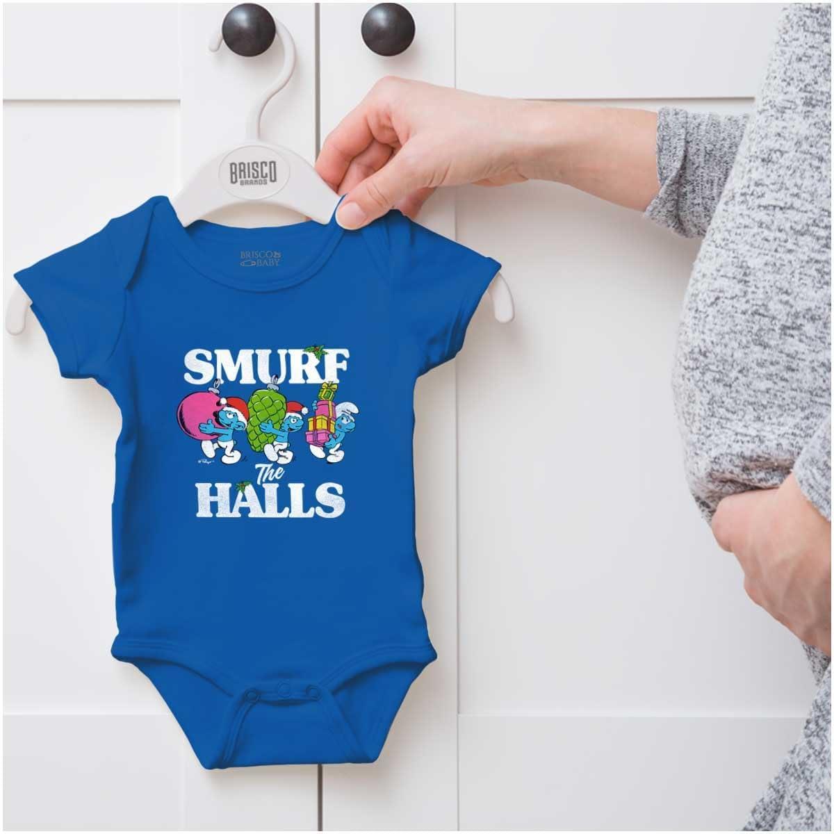 imageBrisco Brands Smurf the Halls Christmas Presents Baby Romper Boys or GirlsRoyal