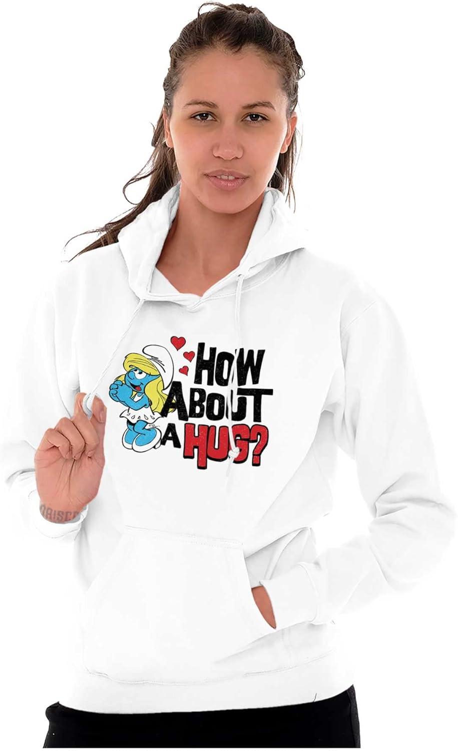 imageBrisco Brands Smurfs Cute Smurfette How About a Hug Hoodie Sweatshirt WomenWhite