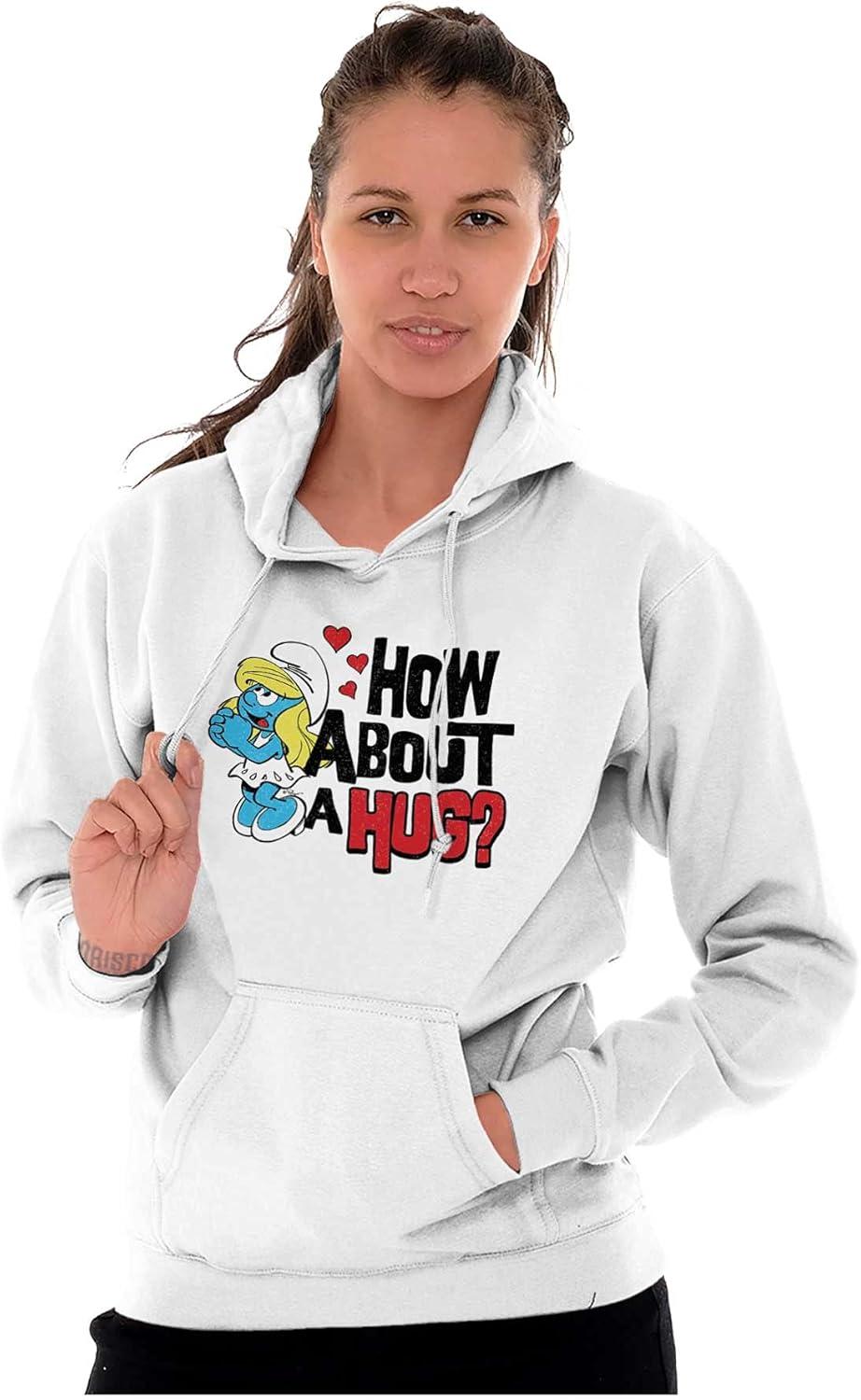imageBrisco Brands Smurfs Cute Smurfette How About a Hug Hoodie Sweatshirt WomenWhite