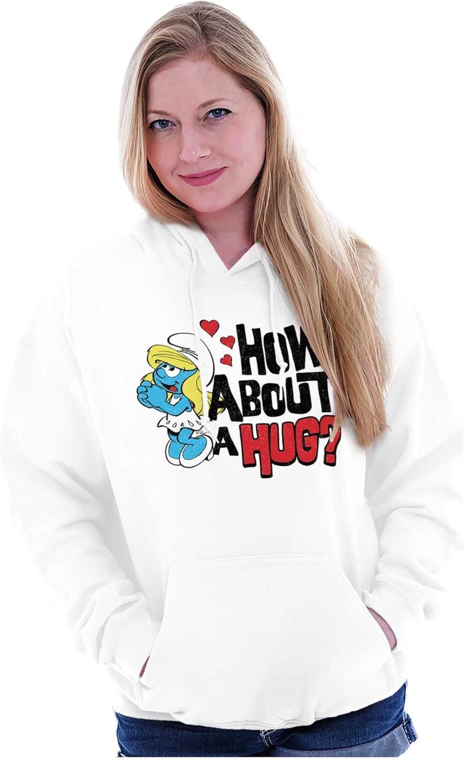 imageBrisco Brands Smurfs Cute Smurfette How About a Hug Hoodie Sweatshirt WomenWhite