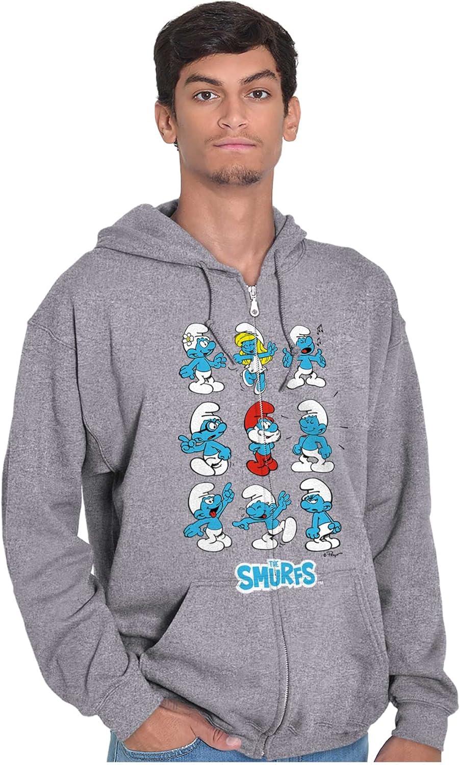 imageBrisco Brands Smurfs Squad Papa Smurfette Cartoon Zip Up Hoodie Mens WomensSport Grey