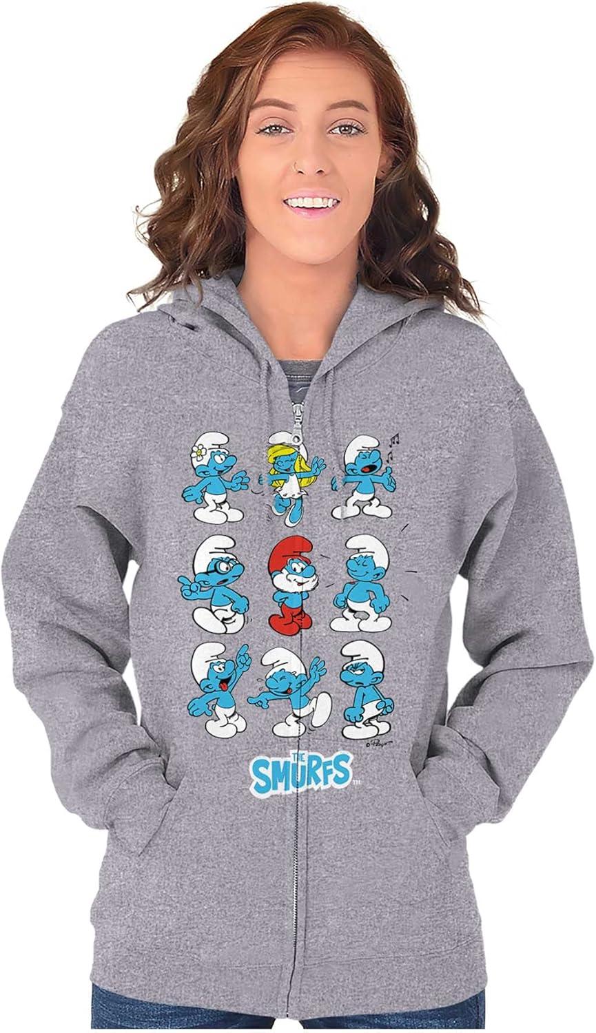imageBrisco Brands Smurfs Squad Papa Smurfette Cartoon Zip Up Hoodie Mens WomensSport Grey